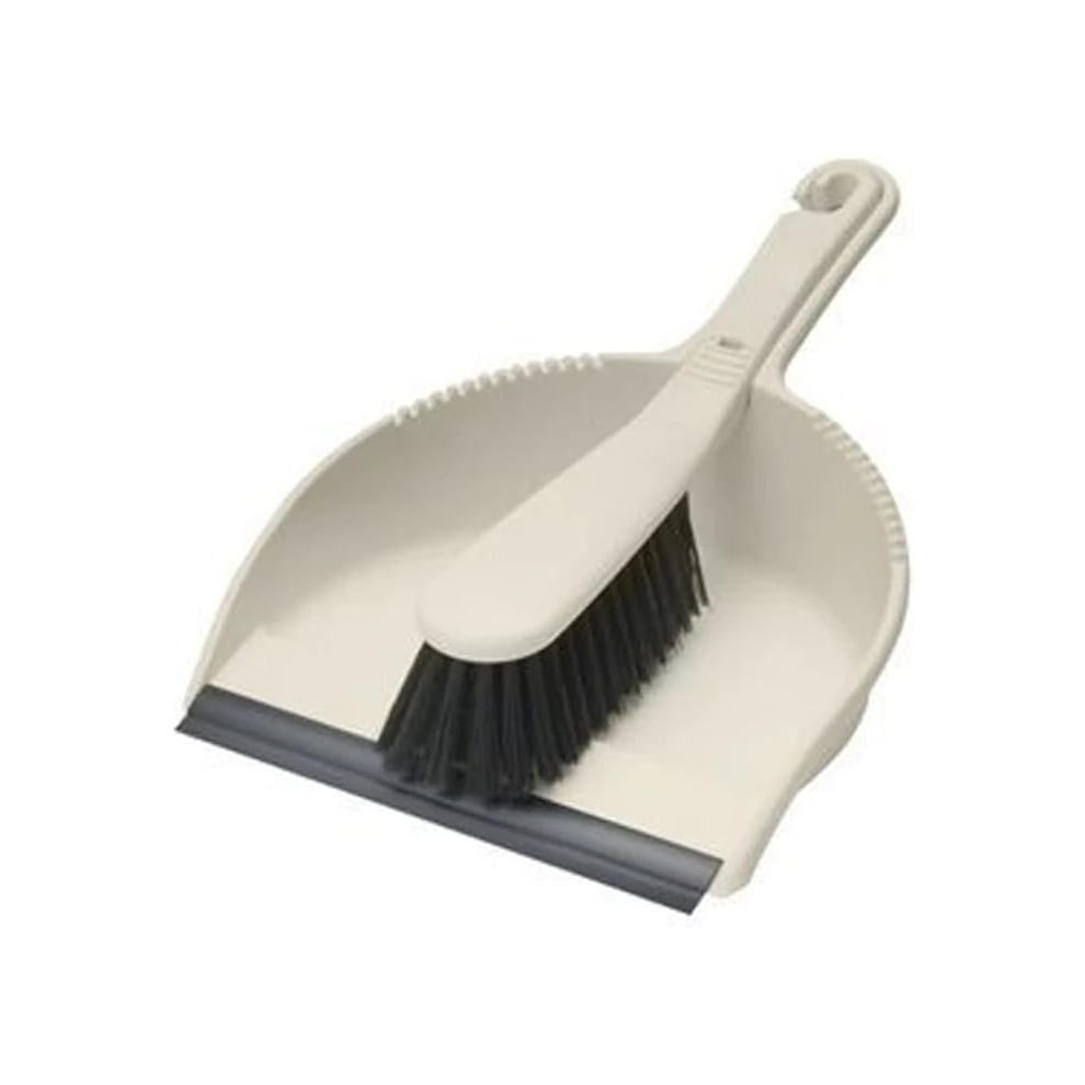 Addis Dustpan And Brush Set In Linen. Stiff, Dirt-trapping Bristles And a Rubber Lip Feature.