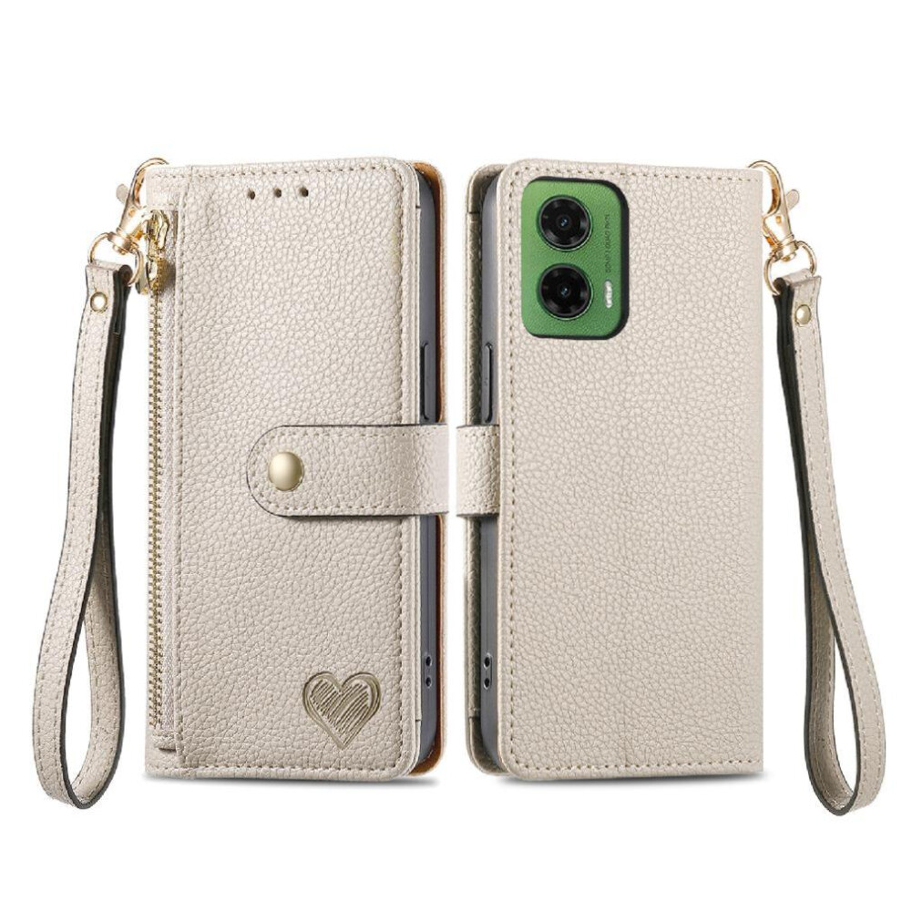 (Silver) Flip Case For Motorola Moto G35 Love Shockproof Zipper Leather Case Wallet Silver 764563432561