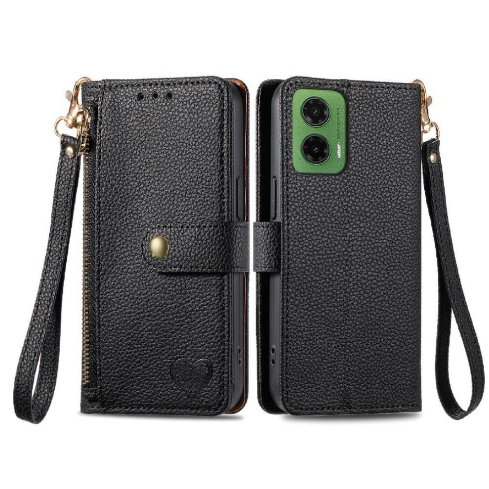 Gangxun (Black) Flip Case For Motorola Moto G35 Love Shockproof Zipper Leather Case Wallet Black