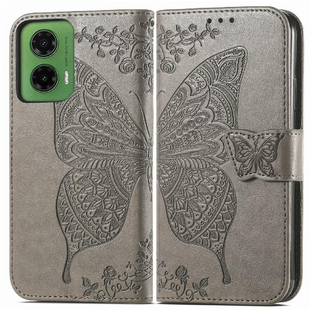 ( ) Case For Motorola Moto G35 Wallet Wing Business Multi-Color Butterfly Gray 764563432769