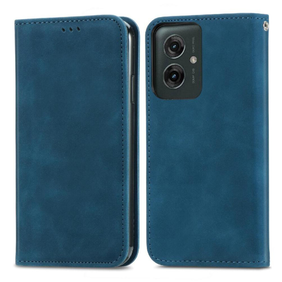 (Blue) Flip Case For Motorola Moto G55 Simple Business Wallet Flip Cover Leather Case Shockproof Blue 764563432783