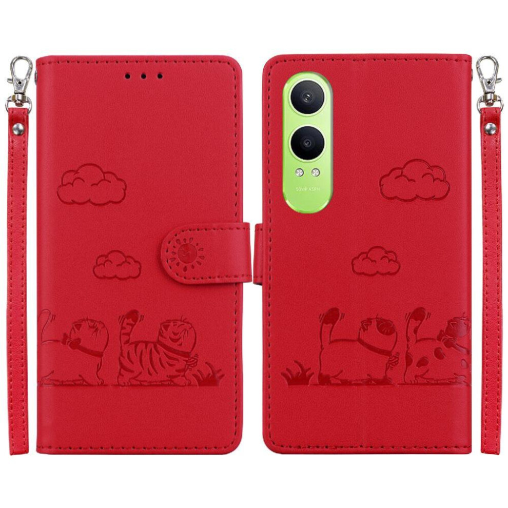 (Red) Flip Case For Oneplus Nord Ce4 Lite Leather Wallet Card Slot Holder Kickstand Cat Rfid Red 764563433131