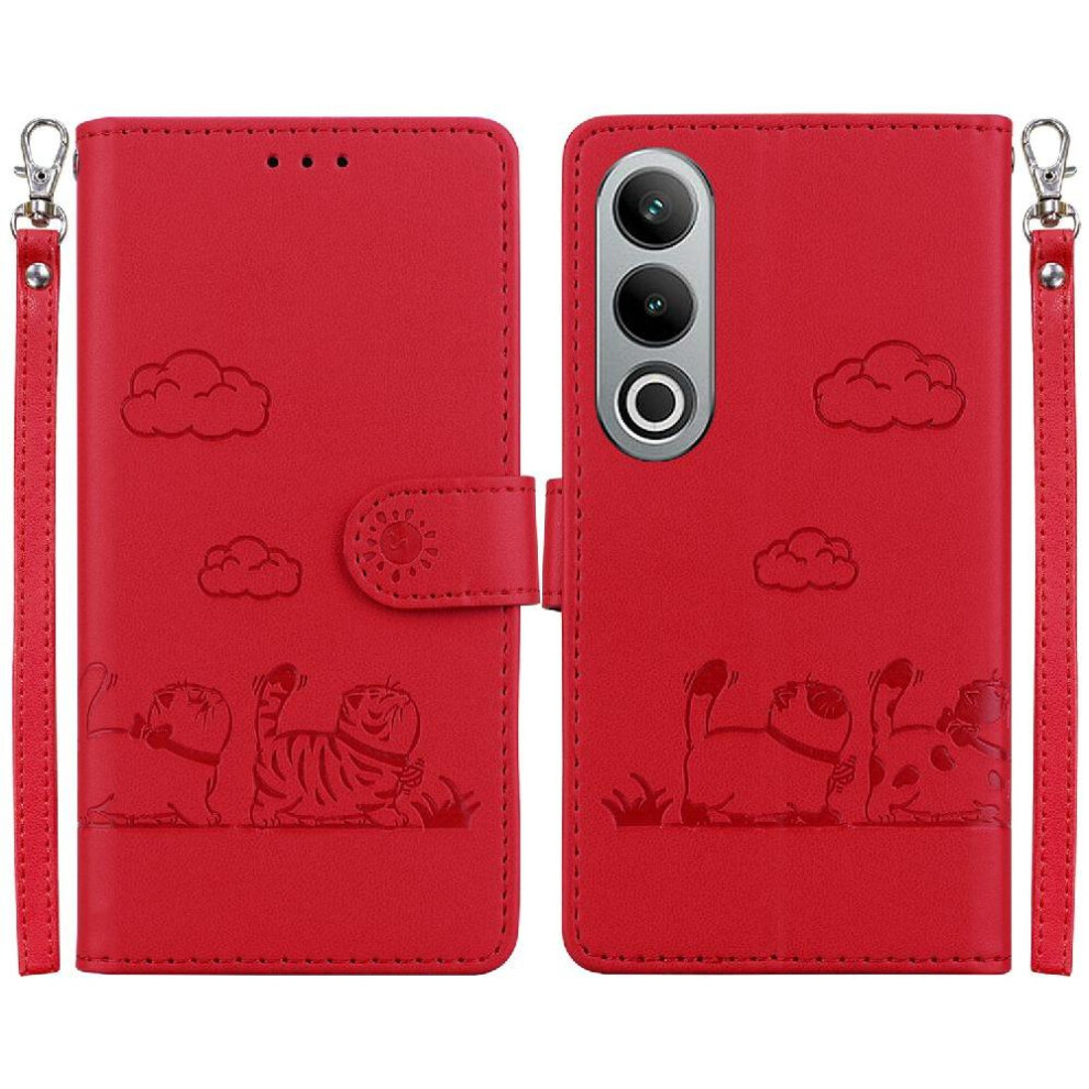 (Red) Flip Case For Oneplus Nord Ce4 5G Leather Wallet Cat Rfid Card Slot Holder Kickstand Red 764563433247