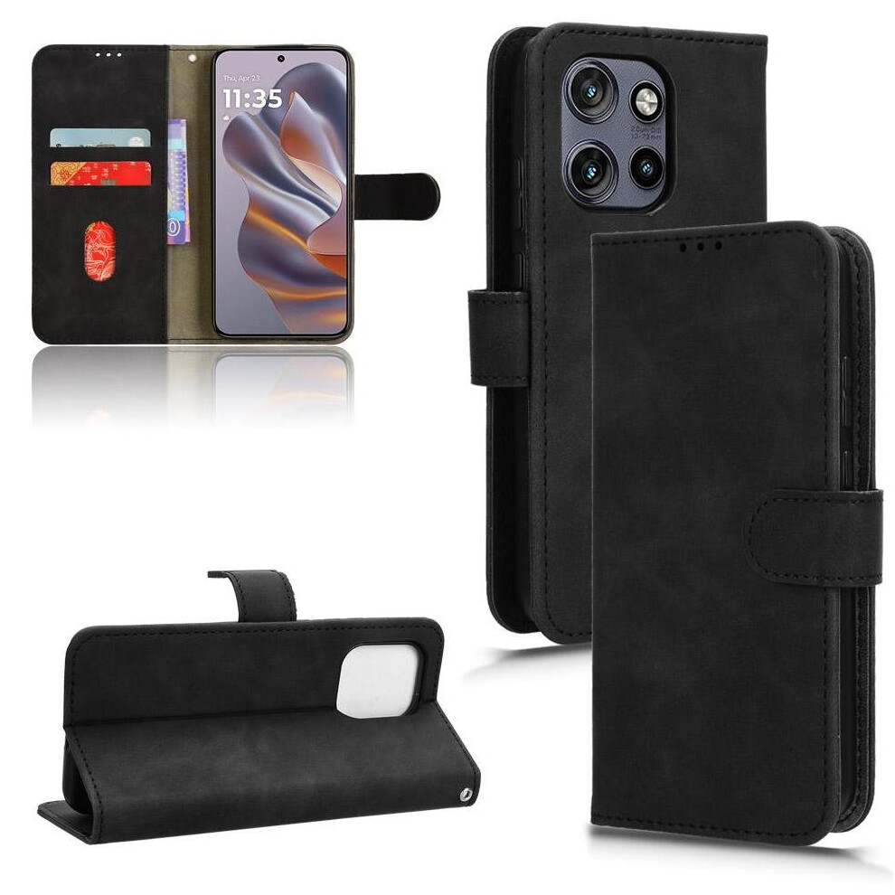 (Black) Flip Case For Motorola Edge 50 Neo Card Slots Holder Kickstand Wallet Side Buckle Pu Leather Black 764563433391