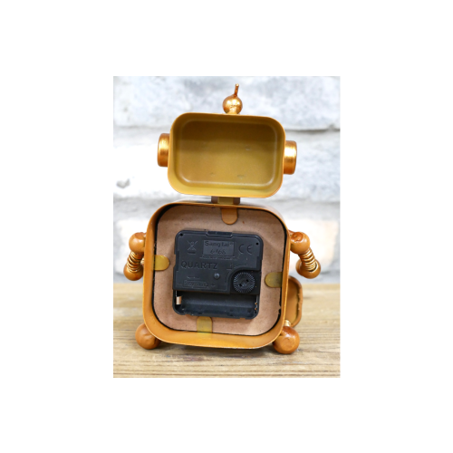 Robot Desk Clock | Compact Analogue Clock with Orange Metal Frame 1