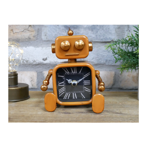 Robot Desk Clock | Compact Analogue Clock with Orange Metal Frame 2