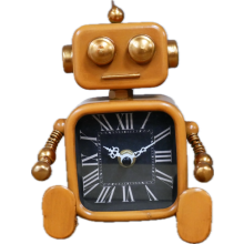Robot Desk Clock | Compact Analogue Clock with Orange Metal Frame