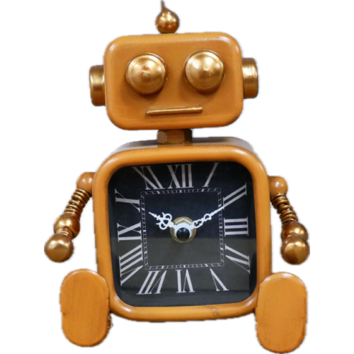 Robot Desk Clock | Compact Analogue Clock with Orange Metal Frame
