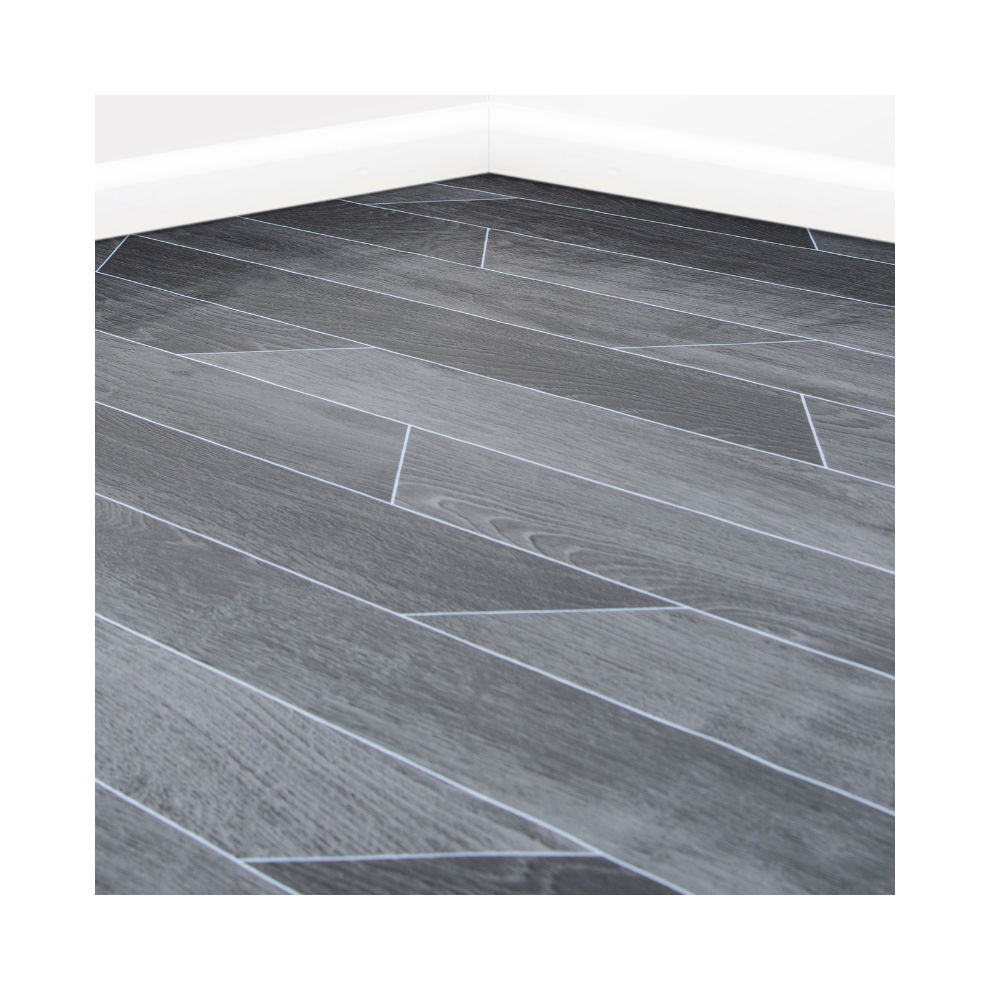 (Charcoal Oak, 3m x 2m Width) Oak Effect Vinyl Lino Roll Flooring Grey Shades-image-OPC-P9Z5TRB-NEW