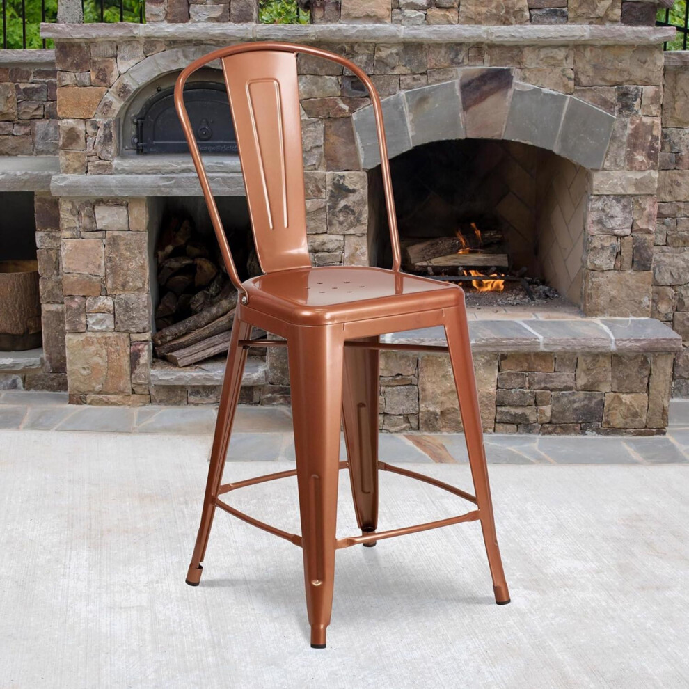 Set of 4 Copper Bar Stools Galvanised Metal Indoor Outdoor Counter High Stool