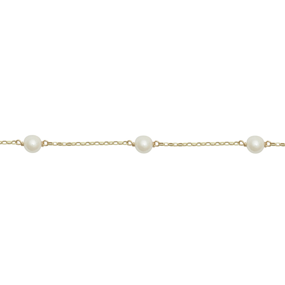 Jewelco London Solid 9ct Yellow Gold Pinkish Akoya Cultured Pearl Full Moon By The Inch 1.2mm Station Bracelet 6mm, 7.5 inch 19cm - JBB452-7.5