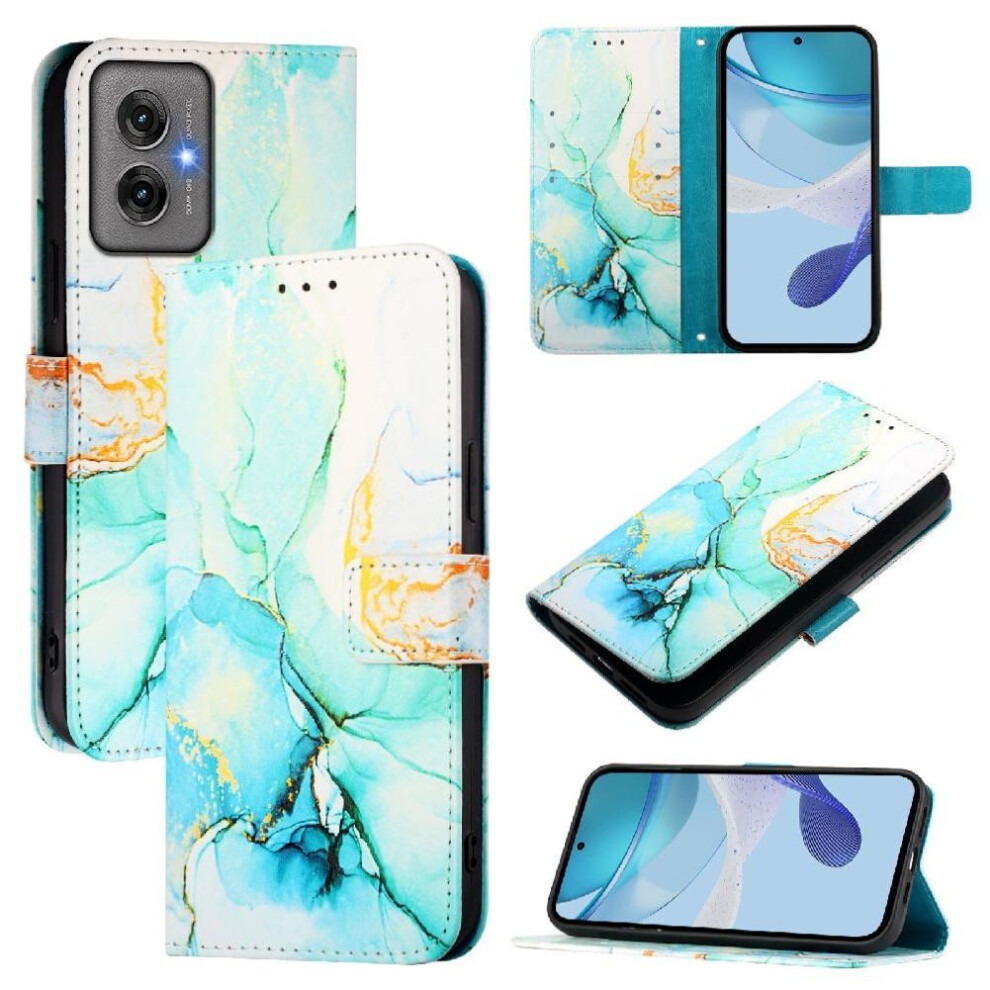 (Green) Case For Motorola Moto G55 Marble Pattern Pu Leather Kickstand Wallet Green 764563434190