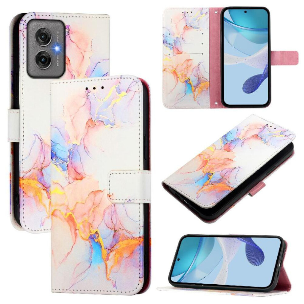 (White) Case For Motorola Moto G55 Marble Pattern Pu Leather Kickstand Wallet White 764563434169