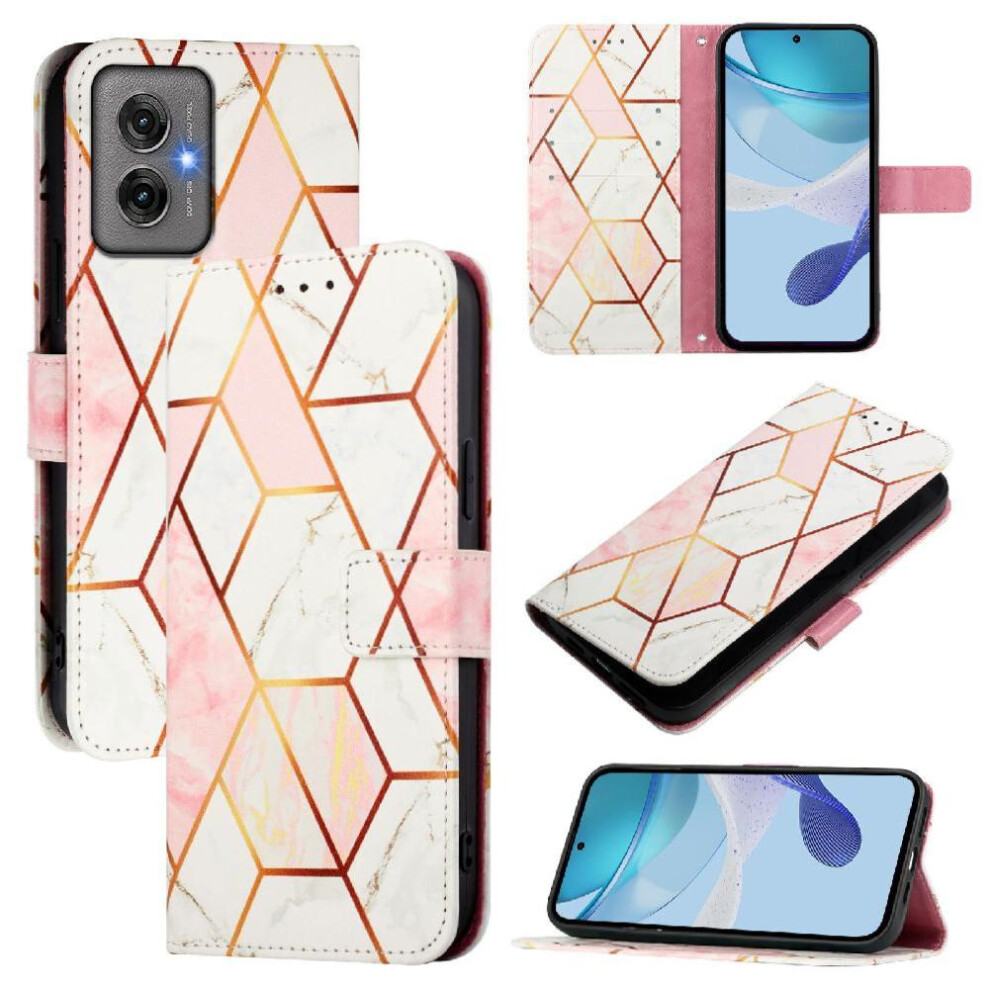 (Rose ) Case For Motorola Moto G55 Marble Pattern Pu Leather Kickstand Wallet Gold 764563434176