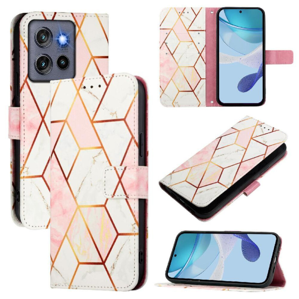 (Rose ) Case For Motorola Edge 50 Neo Marble Pattern Wallet Pu Leather Kickstand Gold 764563434237