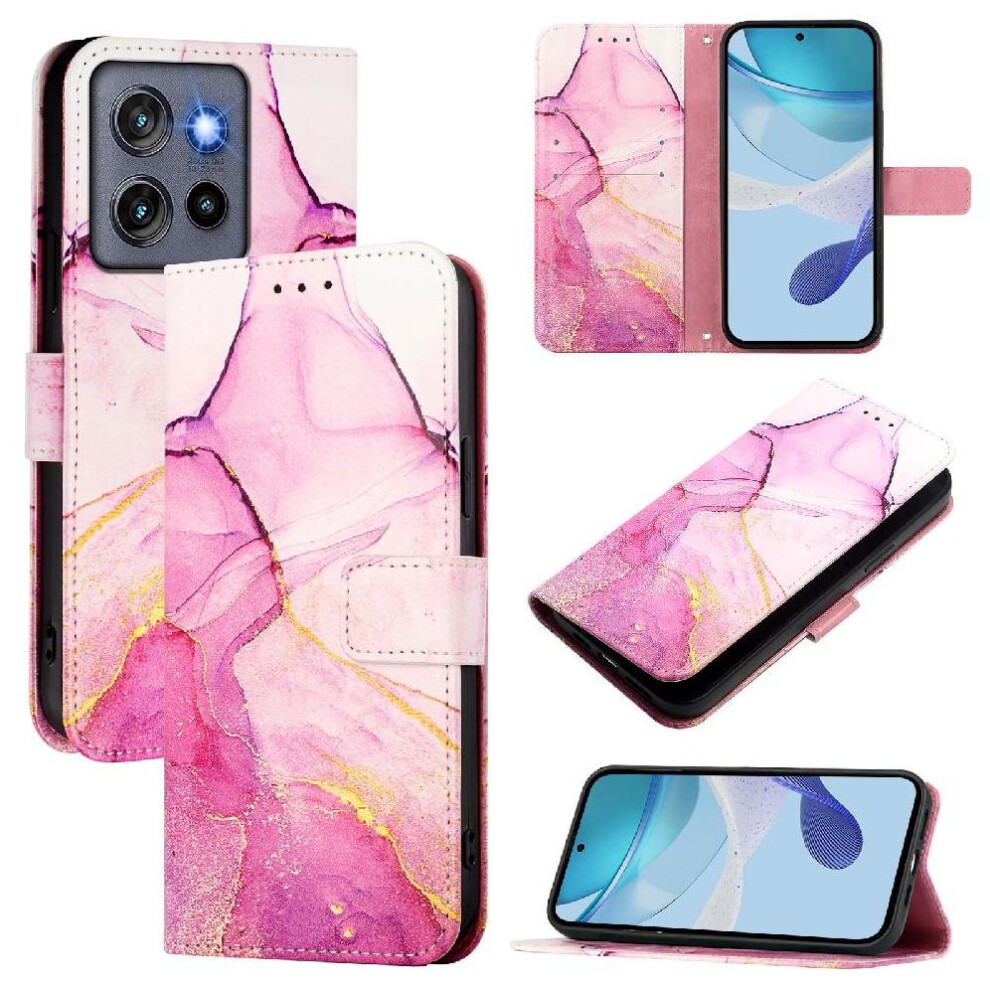 (Rose ) Case For Motorola Edge 50 Neo Marble Pattern Wallet Pu Leather Kickstand Red 764563434206