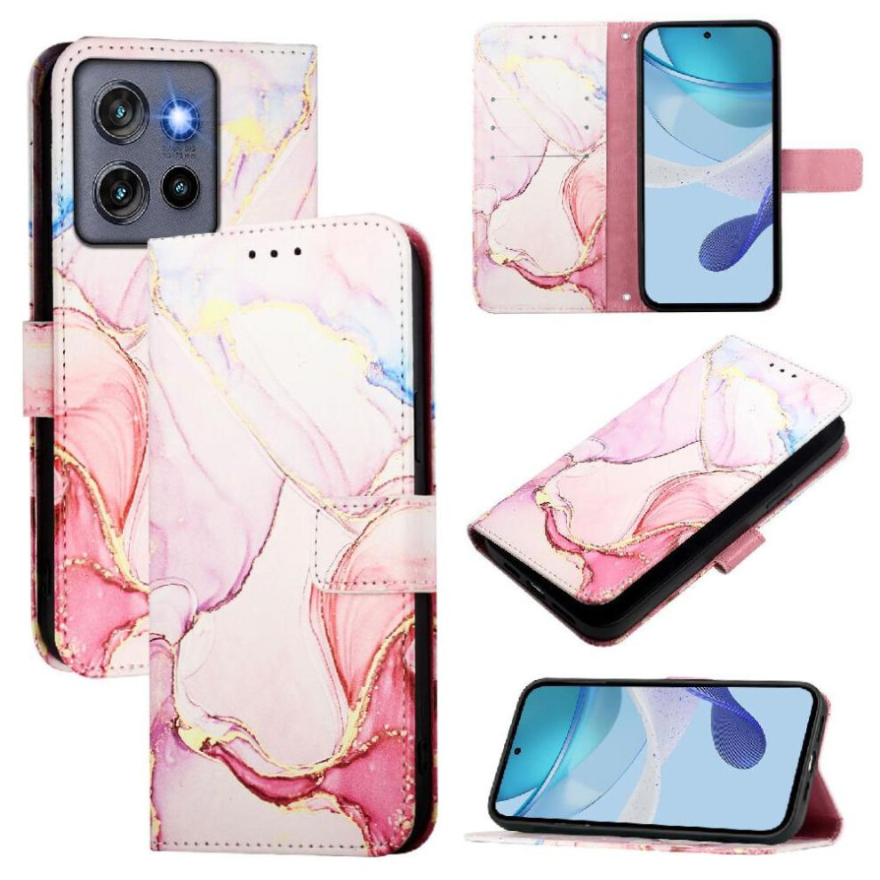 (Pink) Case For Motorola Edge 50 Neo Marble Pattern Wallet Pu Leather Kickstand Pink 764563434213