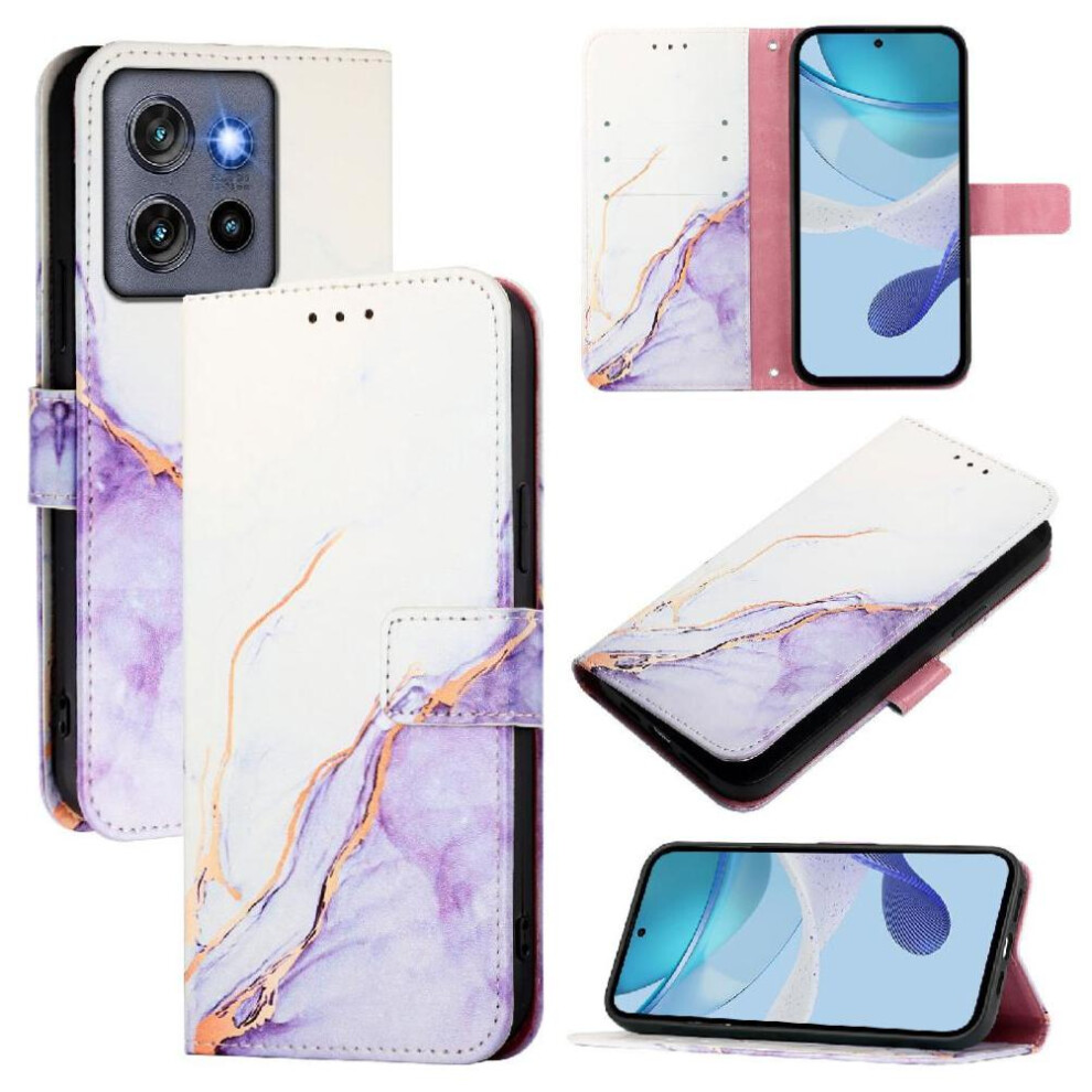 (Purple) Case For Motorola Edge 50 Neo Marble Pattern Wallet Pu Leather Kickstand Purple 764563434244