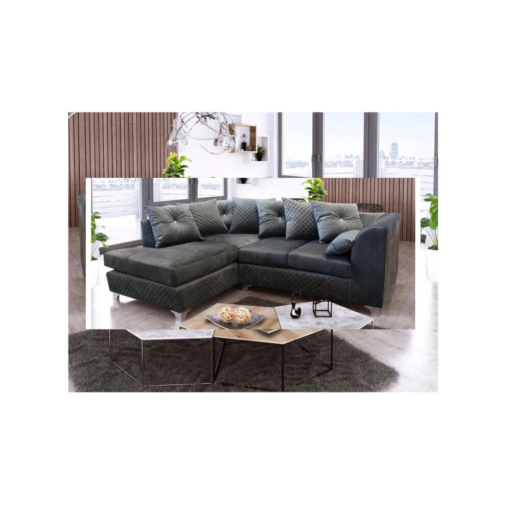 Snugg Furniture (Left Hand Corner) Stork Plush Velvet Sofa (Corner/ 3&2 Seater) Grey