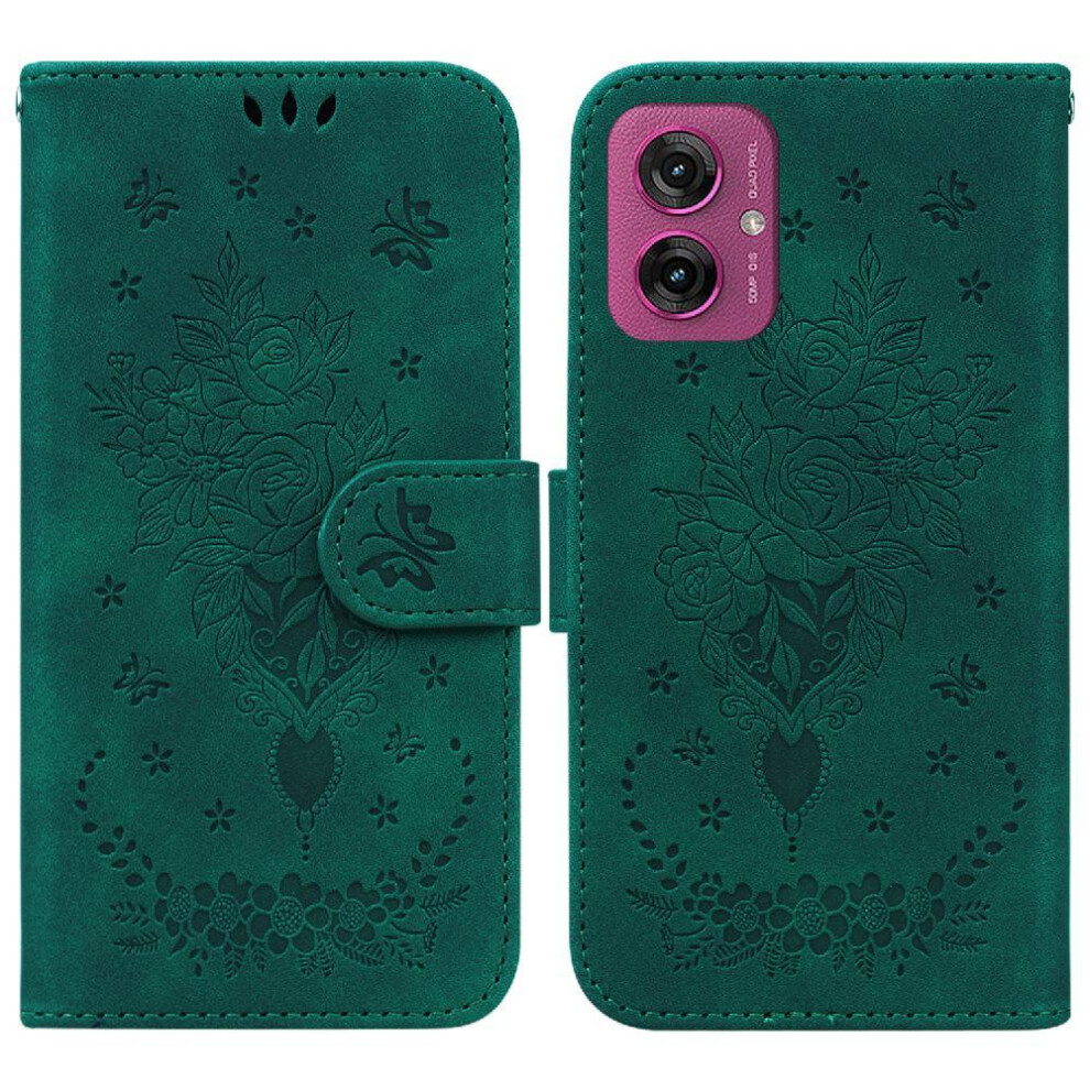 (Green) Flip Case For Motorola Moto G55 Wallet Case Kickstand Emboss Rose Flowers Pu Leather Cover Card Slots Green 764563434831