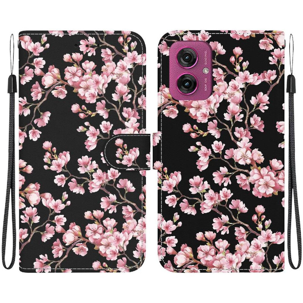 (C8 ) Flip Case For Motorola Moto G55 Butterfly Flower Painted Magnetic Closure Pu Leather Card Slots Wallet 764563435067