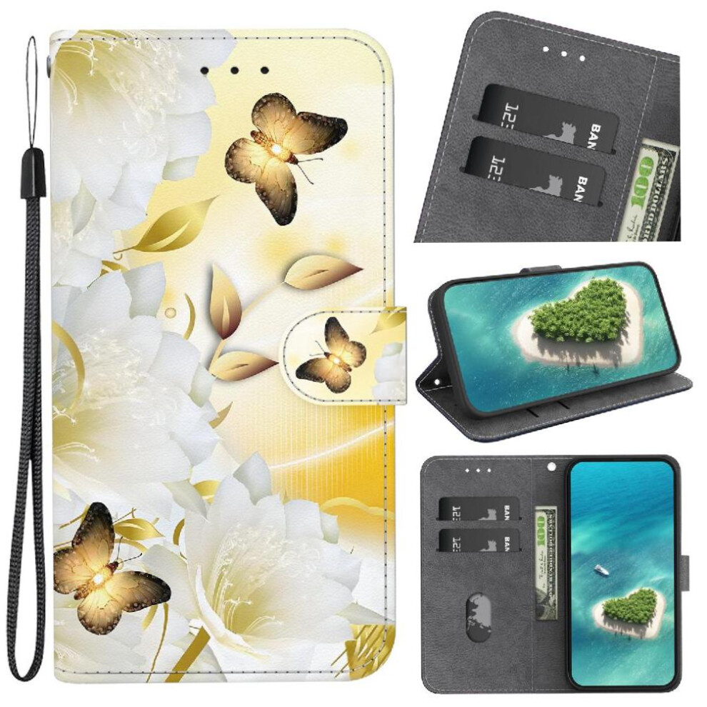 (C7 ) Flip Case For Motorola Moto G55 Butterfly Flower Painted Magnetic Closure Pu Leather Card Slots Wallet 764563435050
