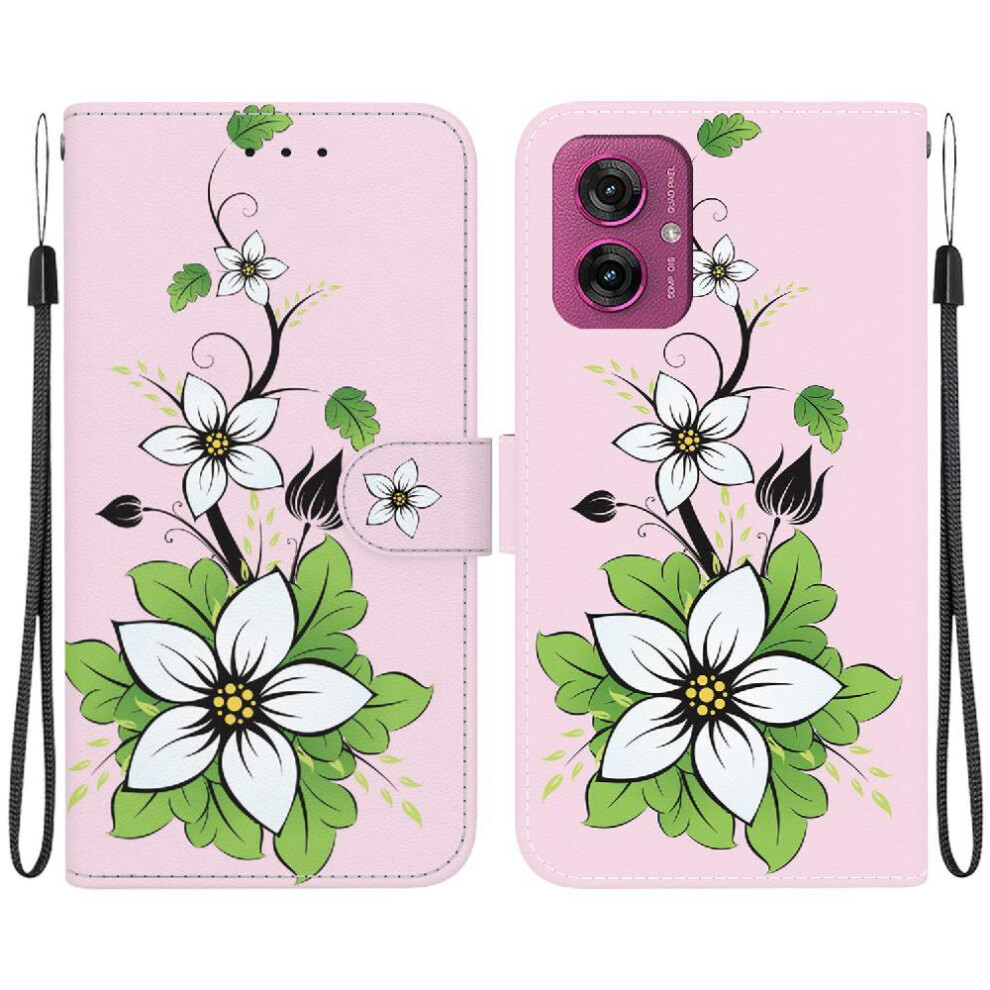 (C9 ) Flip Case For Motorola Moto G55 Butterfly Flower Painted Magnetic Closure Pu Leather Card Slots Wallet 764563435074