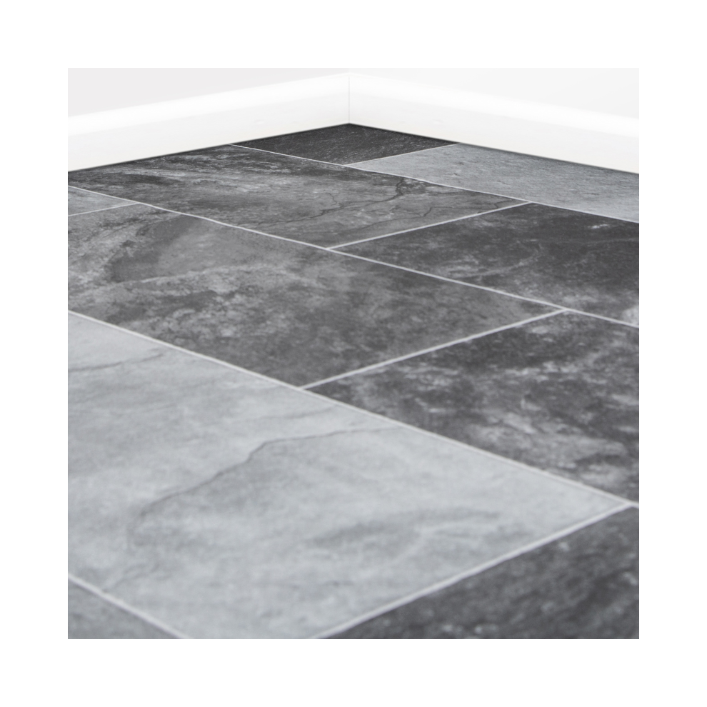 (2M, 9M) Storm Tile Vinyl Modern Lino Roll Flooring 5056524021569