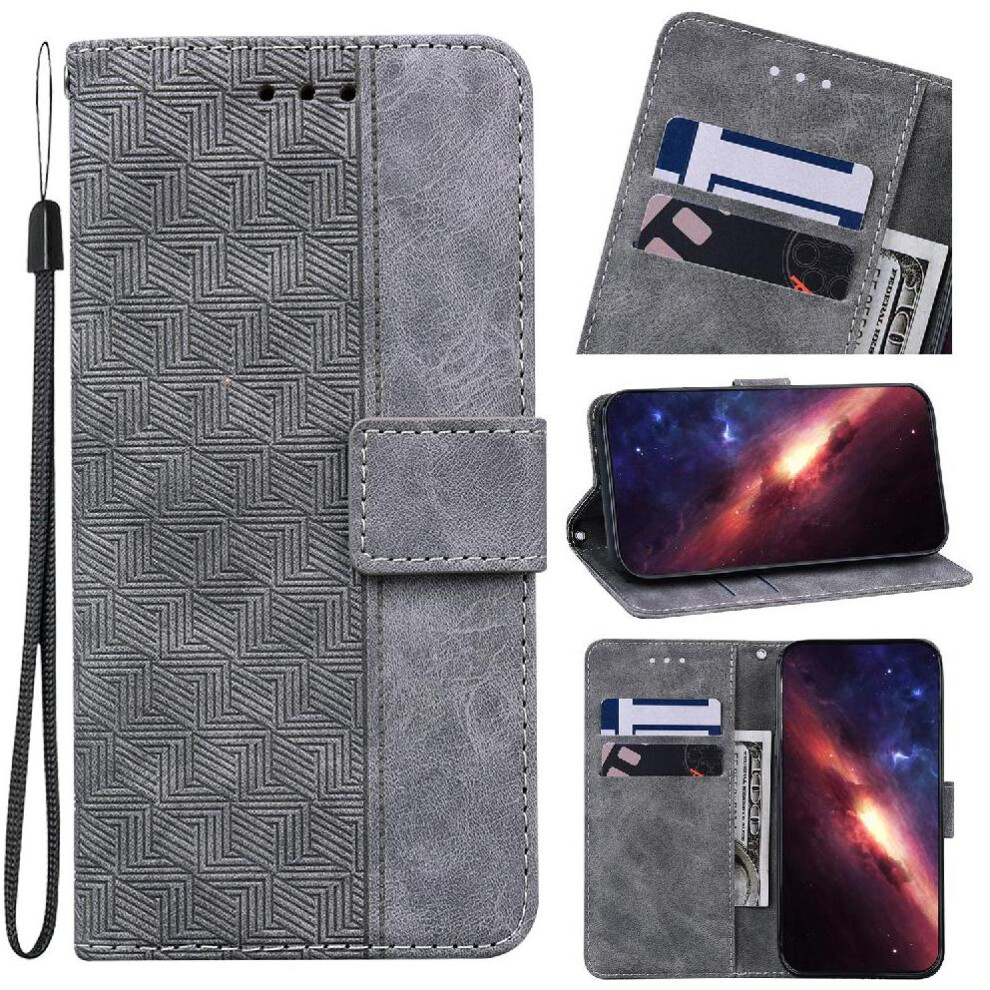 Photos - Case Flip for Motorola Moto G55 Kickstand Feature Premium Pu Leather Geometric Embossed Wallet Cover(Gray )