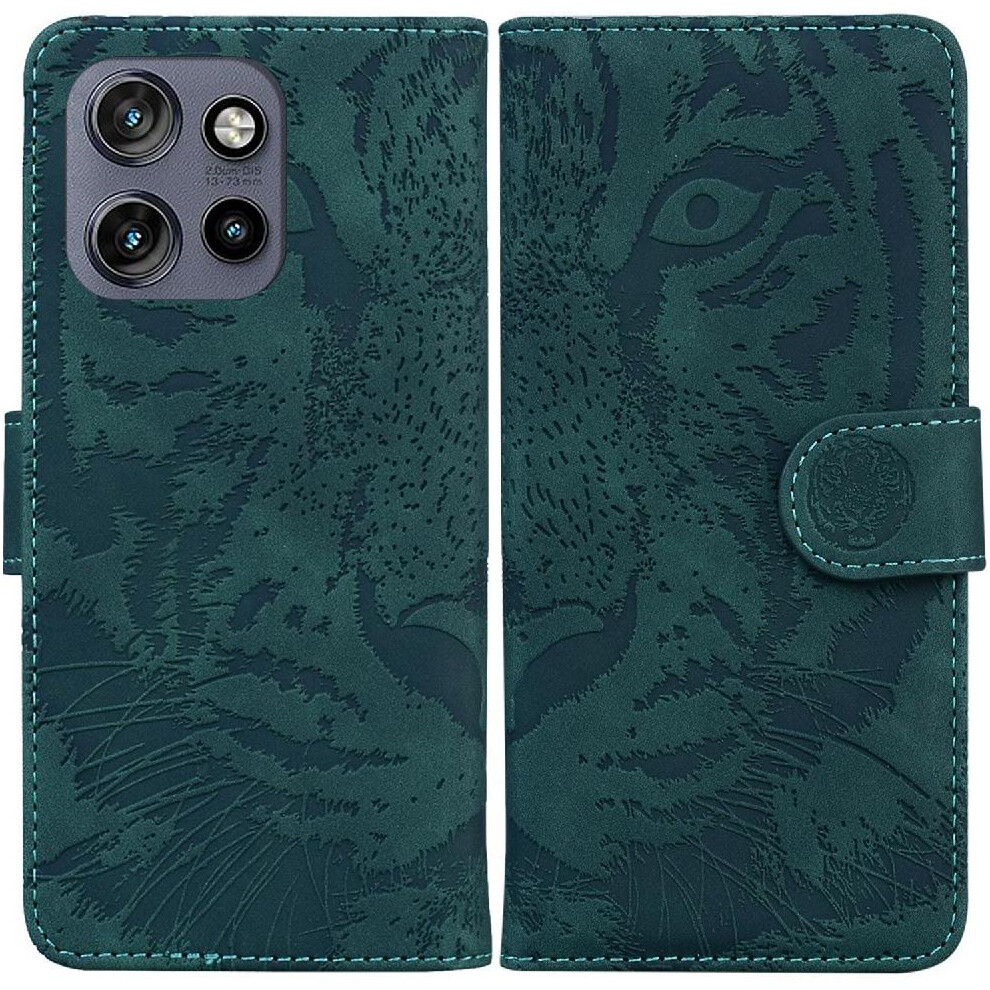 (Green) Flip Case For Motorola Edge 50 Neo 5G Kickstand Protective Leather Wallet Embossed Cute Tiger Green 764563435791