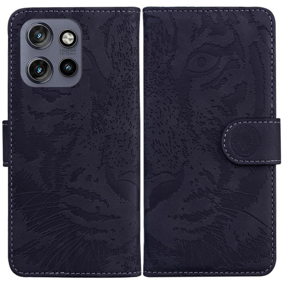 (Black) Flip Case For Motorola Edge 50 Neo 5G Kickstand Protective Leather Wallet Embossed Cute Tiger Black 764563435777