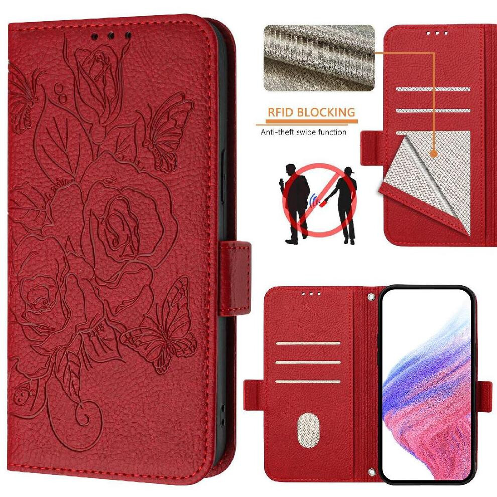(Red) Case For Motorola Moto G55 Pu Leather Magnetic Wallet With Credit Card Slot Red 764563435838