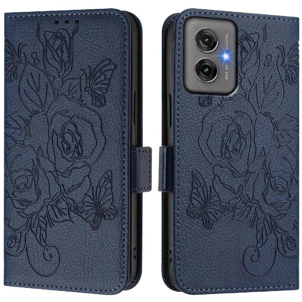 (Dark ) Case For Motorola Moto G55 Pu Leather Magnetic Wallet With Credit Card Slot Blue 764563435869