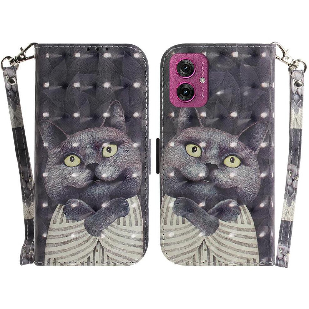 (C2) 3D Painted Protective Case For Motorola Moto G55 Pu Leather Card Slots Magnetic Closure Lanyard Wallet 764563436279