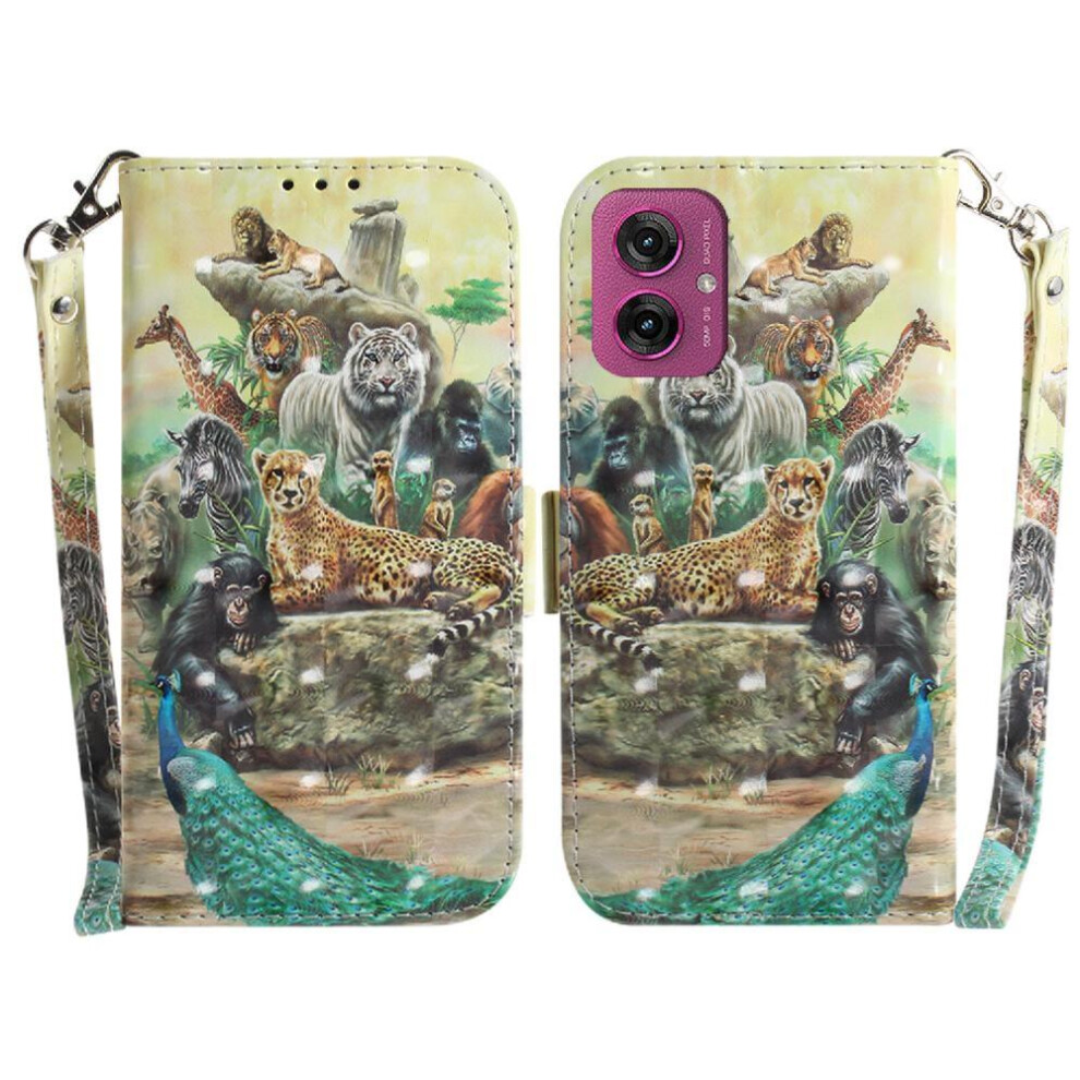 (Ohter) 3D Painted Protective Case For Motorola Moto G55 Pu Leather Card Slots Magnetic Closure Lanyard Wallet 764563436293