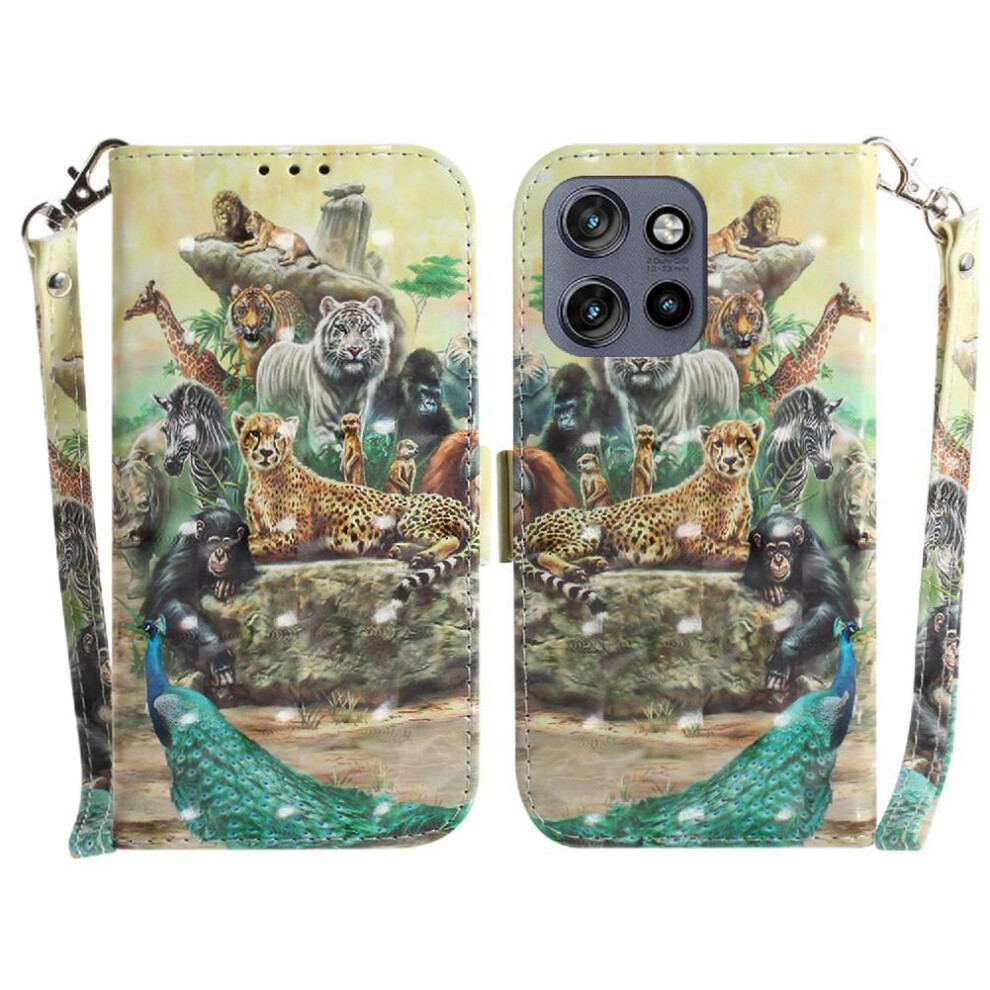 (Ohter) 3D Painted Protective Case For Motorola Edge 50 Neo 5G Wallet Magnetic Closure Card Slots Lanyard Pu Leather 764563436415