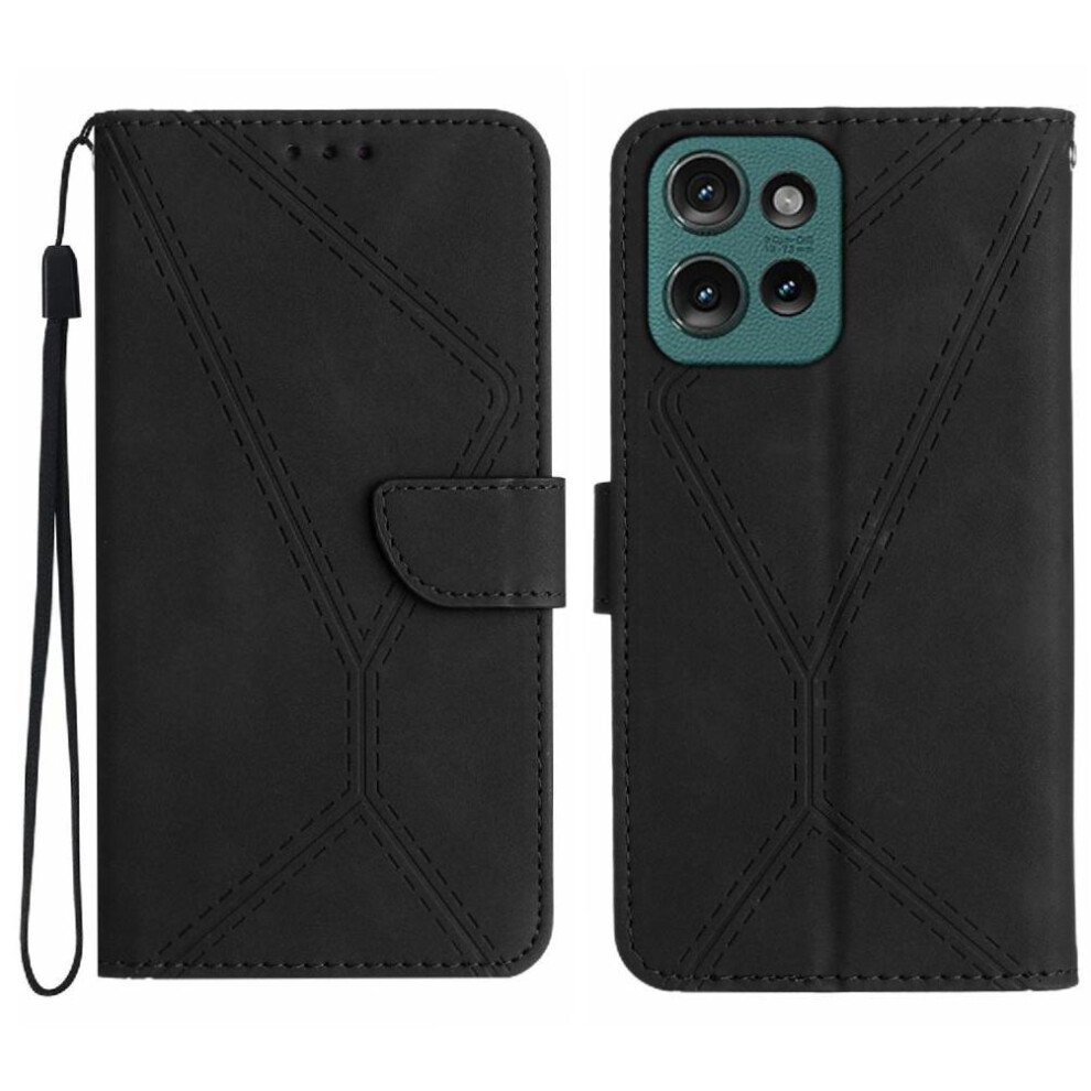 (Black) Case For Motorola Edge 50 Neo Stitching Embossed Soft Pu Leather Leather Wallet High Quality Tpu Black 764563438105