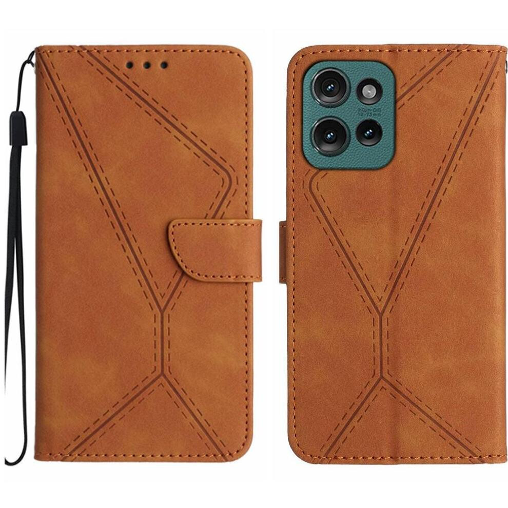(Brown) Case For Motorola Edge 50 Neo Stitching Embossed Soft Pu Leather Leather Wallet High Quality Tpu Brown 764563438129