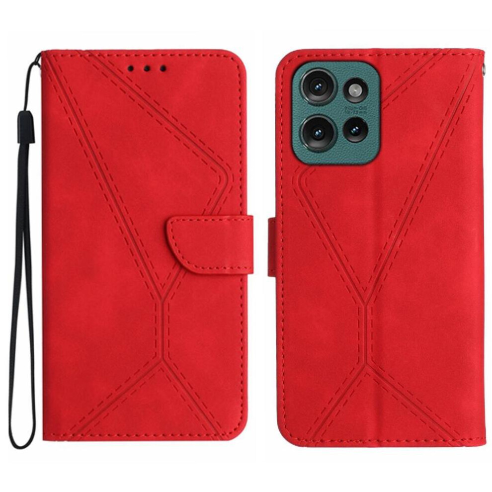 (Red) Case For Motorola Edge 50 Neo Stitching Embossed Soft Pu Leather Leather Wallet High Quality Tpu Red 764563438082