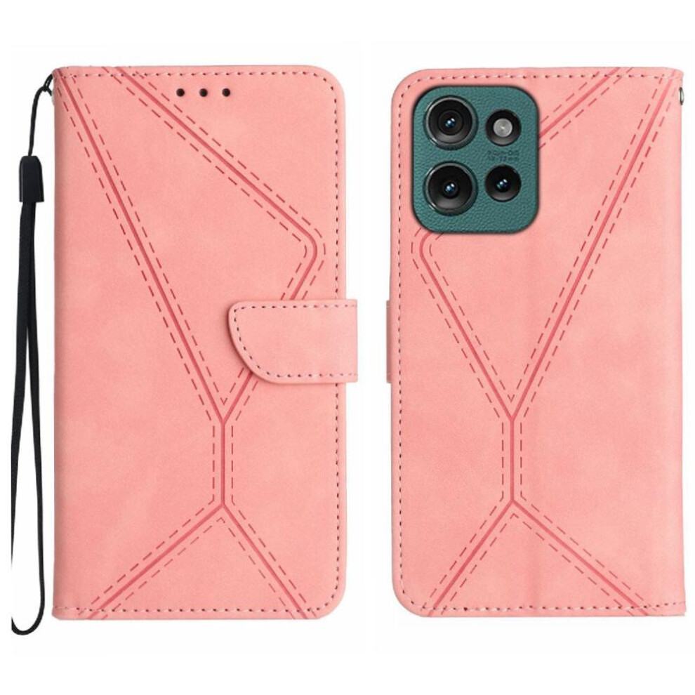(Pink) Case For Motorola Edge 50 Neo Stitching Embossed Soft Pu Leather Leather Wallet High Quality Tpu Pink 764563438075