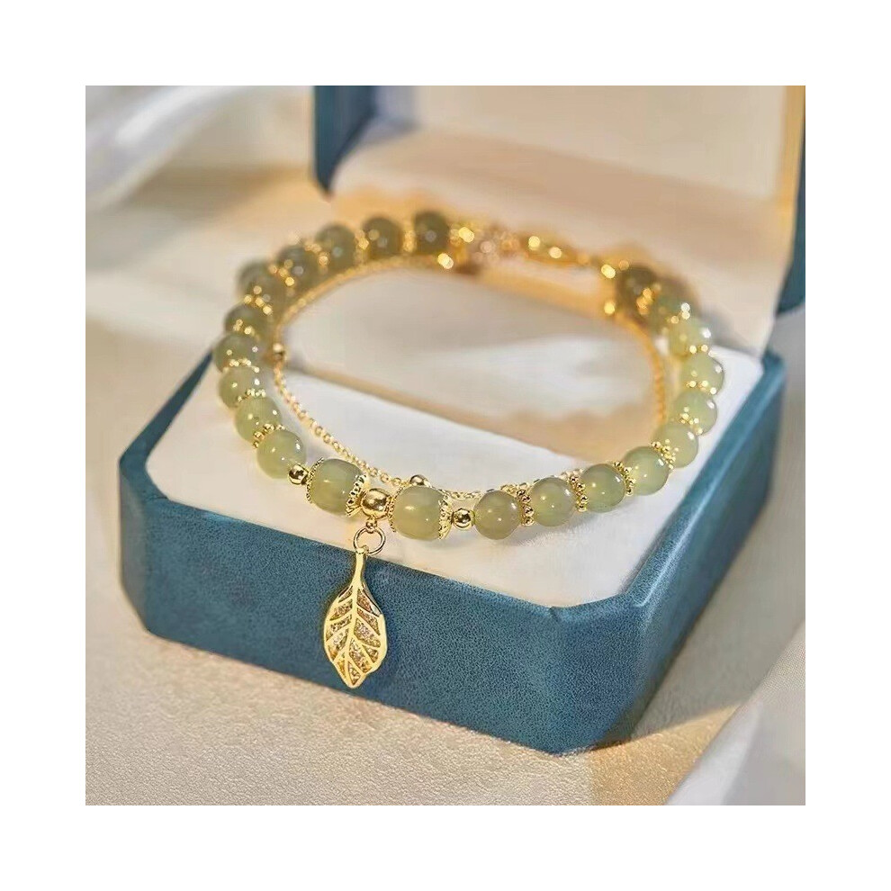 (Leaf Bead Bracelet)Exquis bracelet en perles de verre galvanisé pour femme style pastoral feuille