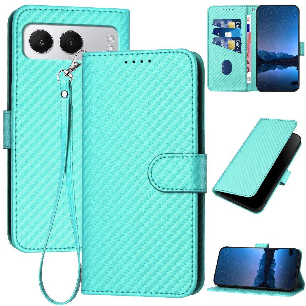 (Green) Flip Case For Oneplus Nord 4 With Card Slot And Kickstand Carbon Fiber Surface Premium Leather With Detachable Hand Strap Green 764563439041