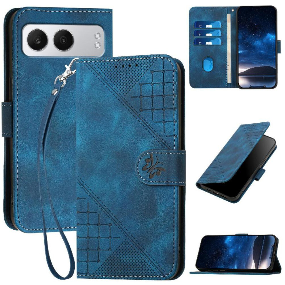 (Dark ) Flip Case For Oneplus Nord 4 High Quality Leather Phone Case And Credit Card Slot Embossed Butterfly With Detachable Hand Strap Blue 764563439119