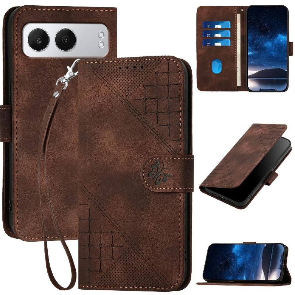 (Brown) Flip Case For Oneplus Nord 4 High Quality Leather Phone Case And Credit Card Slot Embossed Butterfly With Detachable Hand Strap Brown 764563439140