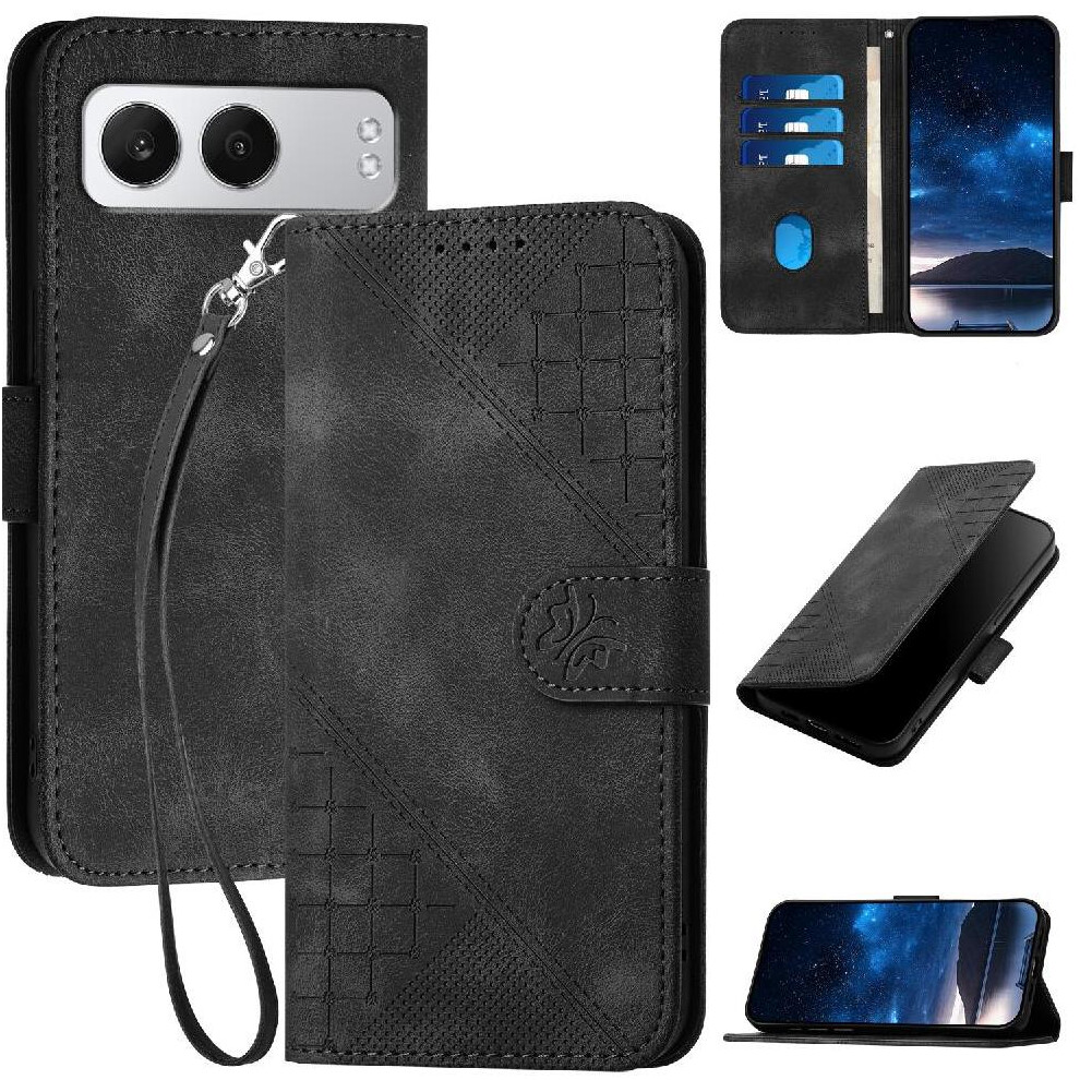 (Black) Flip Case For Oneplus Nord 4 High Quality Leather Phone Case And Credit Card Slot Embossed Butterfly With Detachable Hand Strap Black 764563439133