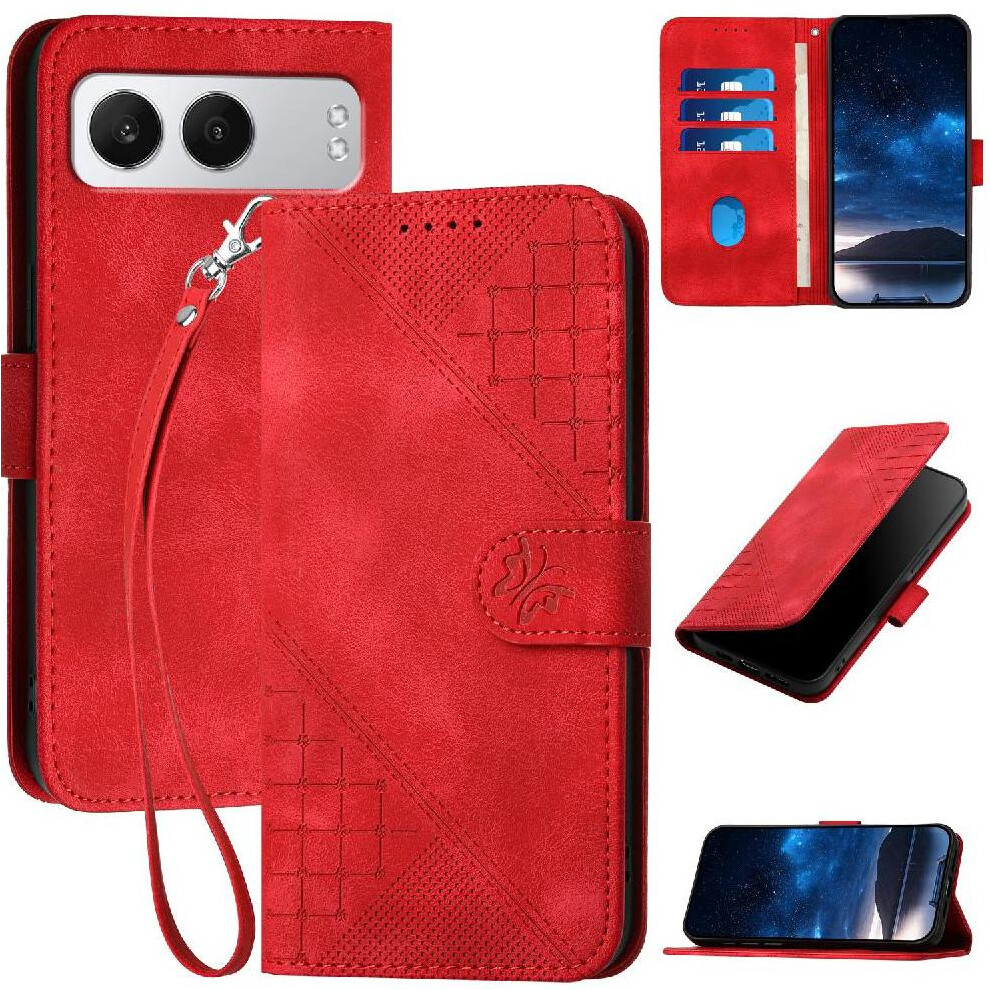 (Red) Flip Case For Oneplus Nord 4 High Quality Leather Phone Case And Credit Card Slot Embossed Butterfly With Detachable Hand Strap Red 764563439126