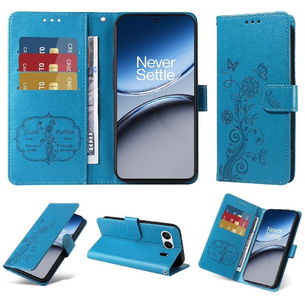 (Blue) Flip Case For Oneplus Nord 4 Cardslots Leather Flower Flip Blue 764563439249