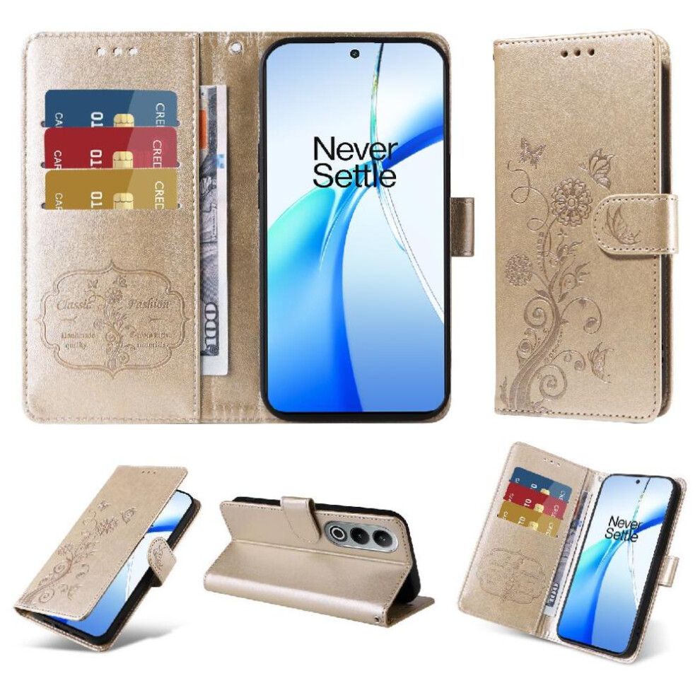 (Gold) Flip Case For Oneplus Ace 3V Leather Flip Flower Cardslots Gold 764563439300