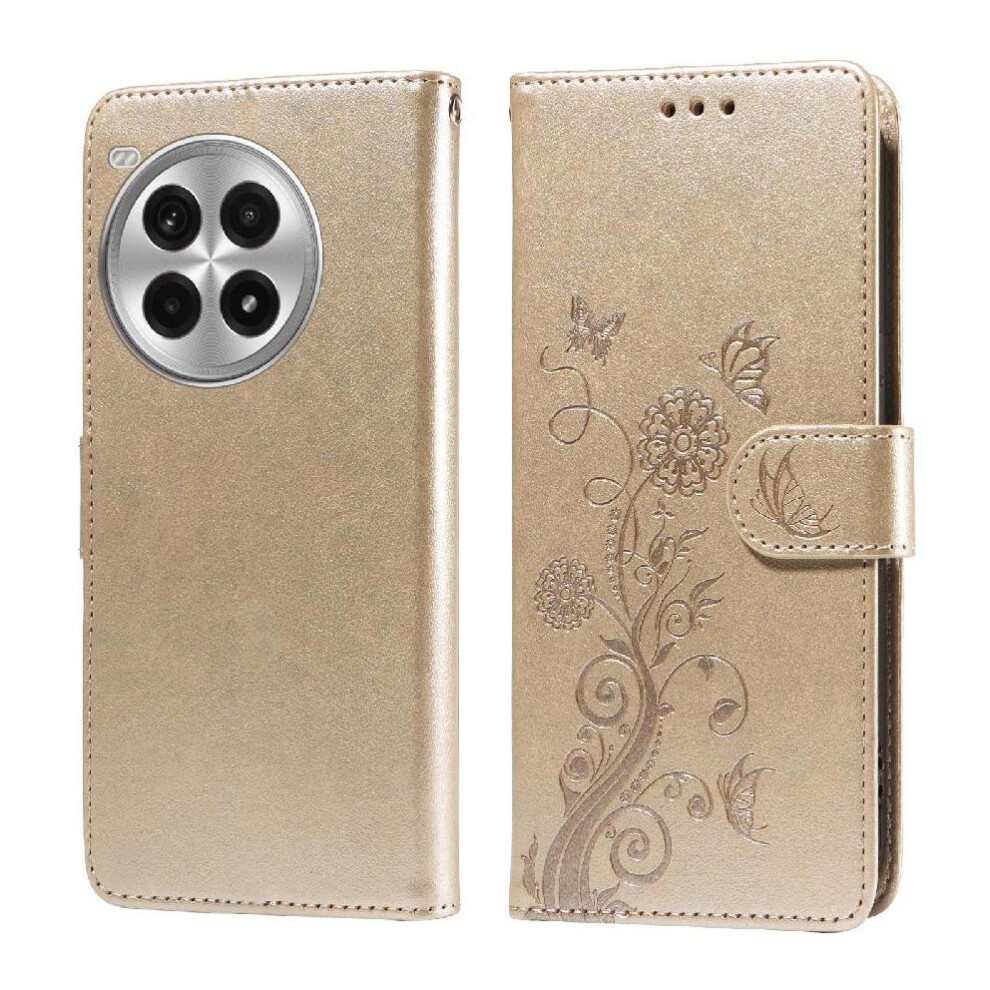 (Gold) Flip Case For Oneplus Ace 3 Pro Leather Flower Flip Cardslots Gold 764563439355