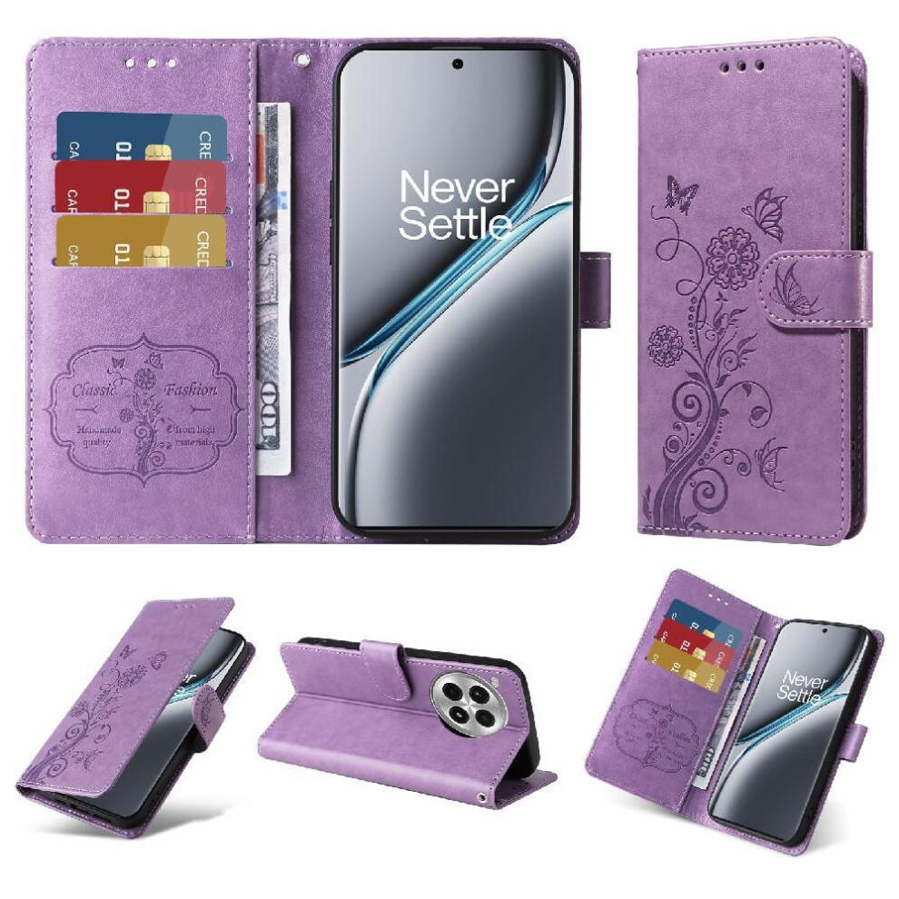 (Purple) Flip Case For Oneplus Ace 3 Pro Leather Flower Flip Cardslots Purple 764563439324